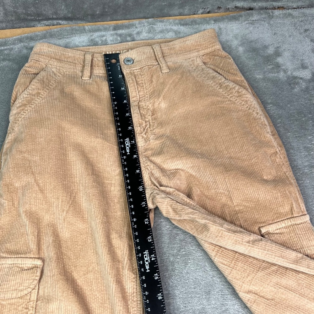 American Eagle Jeans Womens 00 Tan Corduroy Super High Rise Wide Leg Baggy Cargo - Picture 10 of 16